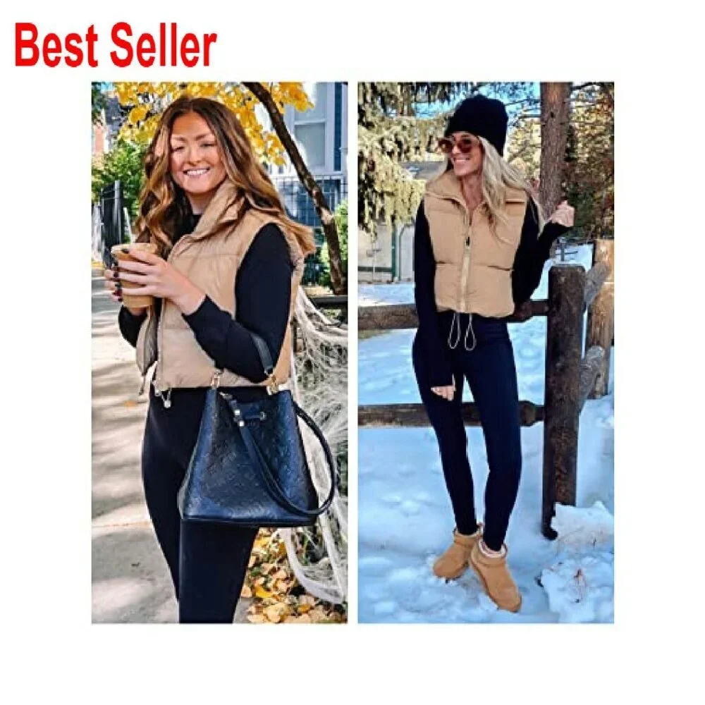 Cropped Puffer Vest Zip Up Stand Collar Sleeveless Padded Chic Y2K Style